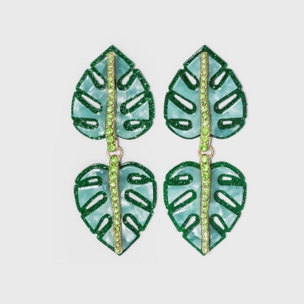 BaubleBar Green Leaf Earrings